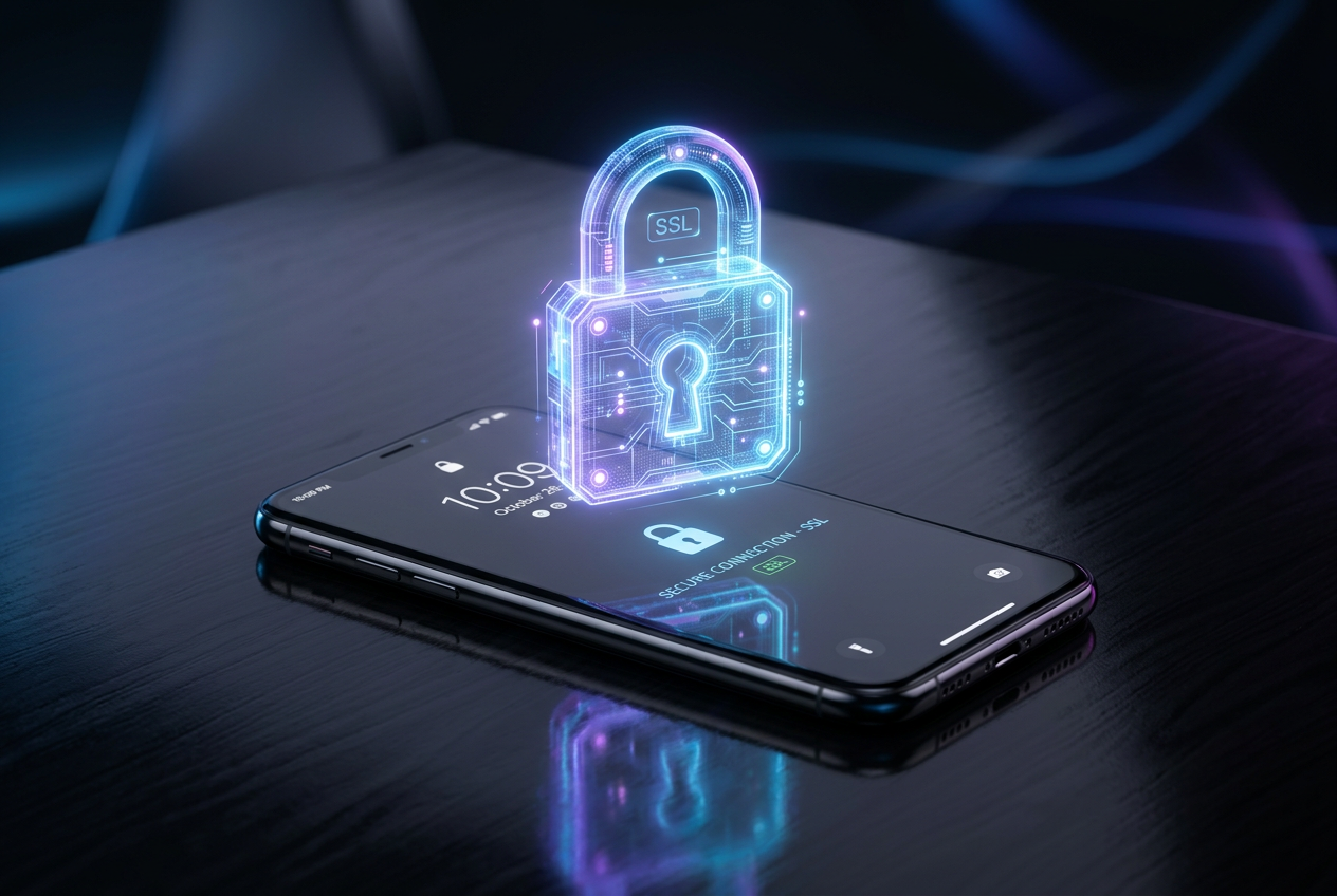 Secure mobile transaction icon on a smartphone