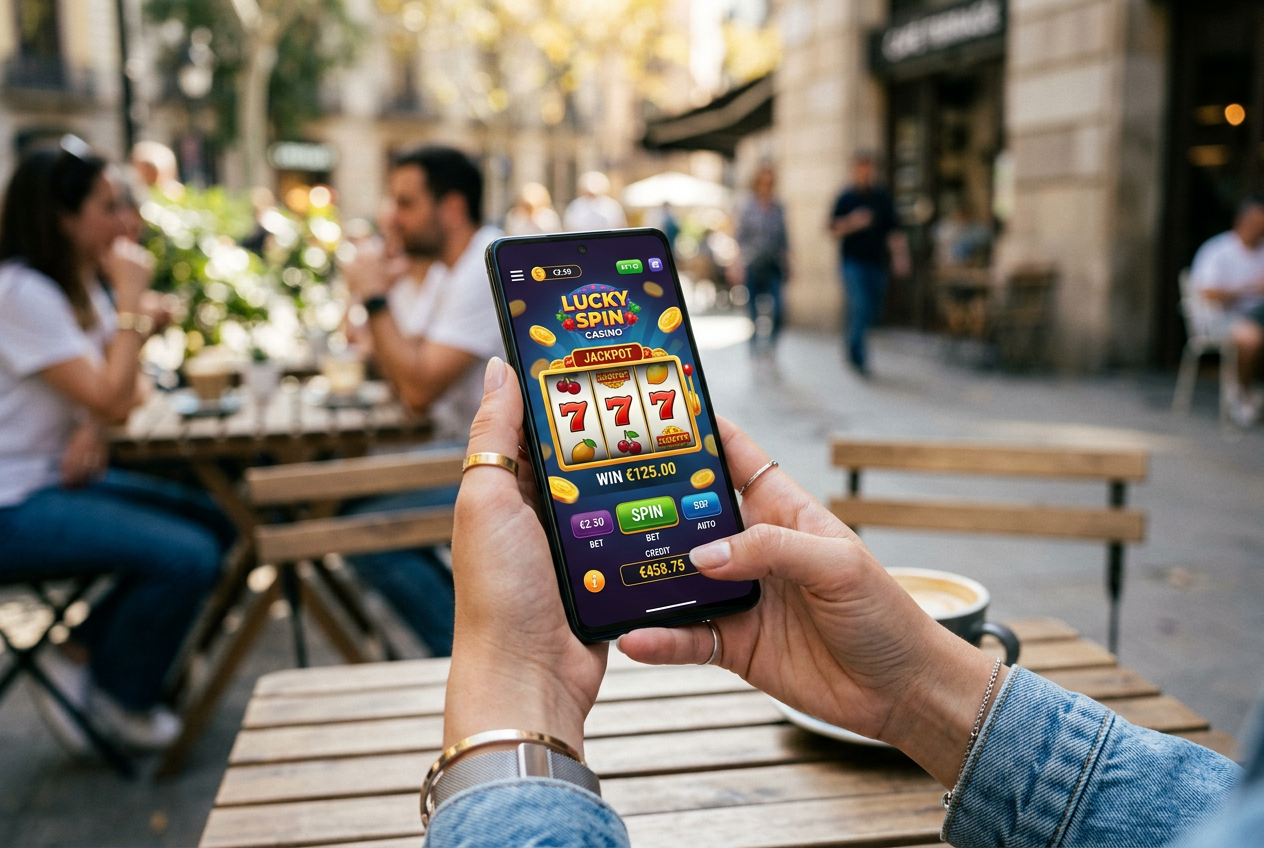 User playing a mobile casino game on a smartphone
